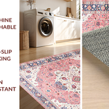 Ultra Soft Area Rug, Non Slip, Stain Resistant, Washable Area Rugs for Living Room, Bedroom, Graceful Traditional Floral Ensemble(Pink)