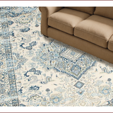 Ultra Soft Area Rug, Non Slip, Stain Resistant, Washable Area Rugs for Living Room, Bedroom, Chic Light Grey Floral Motif(Blue)