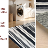 Ultra Soft Area Rug, Non Slip, Stain Resistant, Washable Area Rugs for Living Room, Bedroom, Layered Contrast Stripe Rug Featuring Dynamic Black and White Band Patterns(Black)