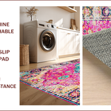 Ultra Soft Area Rug, Non Slip, Stain Resistant, Washable Area Rugs for Living Room, Bedroom, Chic Multicolor Medallion Aesthetic(Pink)