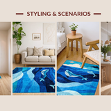 Ultra Soft Area Rug, Non Slip, Stain Resistant, Washable Area Rugs for Living Room, Bedroom, Joyful Underwater Life Motif(Blue)
