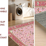 Ultra Soft Area Rug, Non Slip, Stain Resistant, Washable Area Rugs for Living Room, Bedroom, Luxurious Beige Ornamental Borders(Pink)