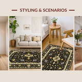 Ultra Soft Area Rug, Non Slip, Stain Resistant, Washable Area Rugs for Living Room, Bedroom, Artistic Cream and Gold Motif(Black)