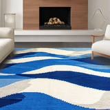 Ultra Soft Area Rug, Non Slip, Stain Resistant, Washable Area Rugs for Living Room, Bedroom, Rustic Textured Organic Shape(Blue)
