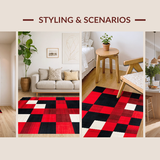 Ultra Soft Area Rug, Non Slip, Stain Resistant, Washable Area Rugs for Living Room, Bedroom, Bold Red and Black Checkerboard Motif(Red)