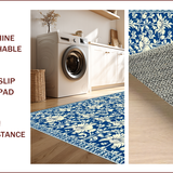 Ultra Soft Area Rug, Non Slip, Stain Resistant, Washable Area Rugs for Living Room, Bedroom, Elegant Damask Front Porch Stain-Resistant Rug(Blue)