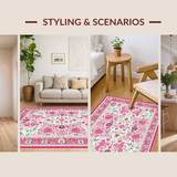 Ultra Soft Area Rug, Non Slip, Stain Resistant, Washable Area Rugs for Living Room, Bedroom, Delicate Circular Greenery Theme(Pink)