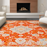 Ultra Soft Area Rug, Non Slip, Stain Resistant, Washable Area Rugs for Living Room, Bedroom, Striking Retro Diamond Pattern Blend(Orange)