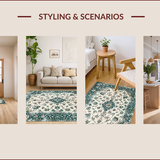 Ultra Soft Area Rug, Non Slip, Stain Resistant, Washable Area Rugs for Living Room, Bedroom, Chic Vintage Tiled Pattern(Ivory)