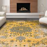 Ultra Soft Area Rug, Non Slip, Stain Resistant, Washable Area Rugs for Living Room, Bedroom, Warm Neutral Ogee Style(Yellow)
