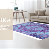 Ultra Soft Area Rug, Non Slip, Stain Resistant, Washable Area Rugs for Living Room, Bedroom, Rustic Distressed Floral Motif(Blue)