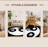 Ultra Soft Area Rug, Non Slip, Stain Resistant, Washable Area Rugs for Living Room, Bedroom, yin yang circle bath(Black)