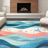 Ultra Soft Area Rug, Non Slip, Stain Resistant, Washable Area Rugs for Living Room, Bedroom, Beach Breeze Area Rug Featuring Playful Fish Silhouettes with Rippled Water Art(Blue)