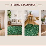 Ultra Soft Area Rug, Non Slip, Stain Resistant, Washable Area Rugs for Living Room, Bedroom, Chic Nature-Inspired Floral Motif(Green)