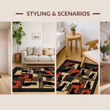 Ultra Soft Area Rug, Non Slip, Stain Resistant, Washable Area Rugs for Living Room, Bedroom, Quirky Contemporary Cat Imagery(Black)