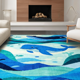 Ultra Soft Area Rug, Non Slip, Stain Resistant, Washable Area Rugs for Living Room, Bedroom, Whimsical Animal Character Pattern(Blue)