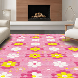 Ultra Soft Area Rug, Non Slip, Stain Resistant, Washable Area Rugs for Living Room, Bedroom, Eclectic Daisy Design Statement(Pink)