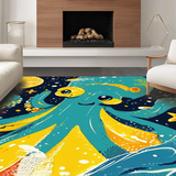 Ultra Soft Area Rug, Non Slip, Stain Resistant, Washable Area Rugs for Living Room, Bedroom, Giant Squid Graphic Rug - Sea Animal Decor Modern Carpet(Blue)