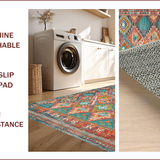 Ultra Soft Area Rug, Non Slip, Stain Resistant, Washable Area Rugs for Living Room, Bedroom, Rustic Geometric Teal Elegance(Orange)