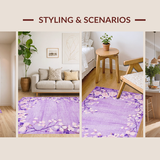 Ultra Soft Area Rug, Non Slip, Stain Resistant, Washable Area Rugs for Living Room, Bedroom, Whimsical Girly Flower Motif(Purple)