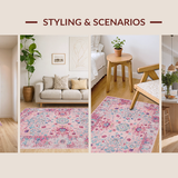 Ultra Soft Area Rug, Non Slip, Stain Resistant, Washable Area Rugs for Living Room, Bedroom, Distressed Pastel Geometric Motif(Pink)