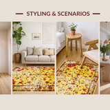 Ultra Soft Area Rug, Non Slip, Stain Resistant, Washable Area Rugs for Living Room, Bedroom, Stylish Retro Floral Aesthetic(Yellow)