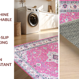 Ultra Soft Area Rug, Non Slip, Stain Resistant, Washable Area Rugs for Living Room, Bedroom, Elegant Pink Floral Medallion(Pink)