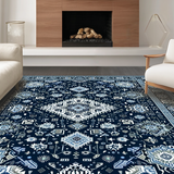 Ultra Soft Area Rug, Non Slip, Stain Resistant, Washable Area Rugs for Living Room, Bedroom, Chic Ivory and Blue Trellis Design(Blue)