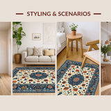 Ultra Soft Area Rug, Non Slip, Stain Resistant, Washable Area Rugs for Living Room, Bedroom, Elegant Textured Floral Composition(Blue)