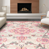 Ultra Soft Area Rug, Non Slip, Stain Resistant, Washable Area Rugs for Living Room, Bedroom, Chic Blush Floral Medallion(Pink)