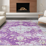 Ultra Soft Area Rug, Non Slip, Stain Resistant, Washable Area Rugs for Living Room, Bedroom, Luxurious Neutral Toned Symmetry(Purple)