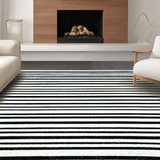 Ultra Soft Area Rug, Non Slip, Stain Resistant, Washable Area Rugs for Living Room, Bedroom, Contemporary Striped Door Mat Layered Look Area Rug(Black)