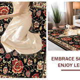 Ultra Soft Area Rug, Non Slip, Stain Resistant, Washable Area Rugs for Living Room, Bedroom, Chic Low-Pile Floral Arrangement(Black)