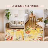 Ultra Soft Area Rug, Non Slip, Stain Resistant, Washable Area Rugs for Living Room, Bedroom, Elegant Warm Tones Floral Design(Yellow)