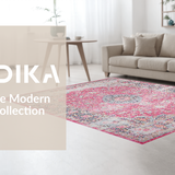Ultra Soft Area Rug, Non Slip, Stain Resistant, Washable Area Rugs for Living Room, Bedroom, Chic Vintage Geometric Composition(Pink)