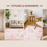 Ultra Soft Area Rug, Non Slip, Stain Resistant, Washable Area Rugs for Living Room, Bedroom, Charming Soft Pink Floral Aesthetic(Pink)