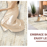 Ultra Soft Area Rug, Non Slip, Stain Resistant, Washable Area Rugs for Living Room, Bedroom, Minimalist Distressed Ogee Style(Beige)