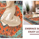 Ultra Soft Area Rug, Non Slip, Stain Resistant, Washable Area Rugs for Living Room, Bedroom, Trendy Rustic Symmetrical Elements(Orange)