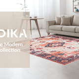 Ultra Soft Area Rug, Non Slip, Stain Resistant, Washable Area Rugs for Living Room, Bedroom, Elegant Antique Diamond Motif(Orange)