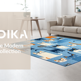 Ultra Soft Area Rug, Non Slip, Stain Resistant, Washable Area Rugs for Living Room, Bedroom, Bright Animated Cat Motif(Blue)