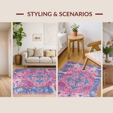 Ultra Soft Area Rug, Non Slip, Stain Resistant, Washable Area Rugs for Living Room, Bedroom, Elegant Retro Abstract Design(Pink)