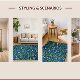 Ultra Soft Area Rug, Non Slip, Stain Resistant, Washable Area Rugs for Living Room, Bedroom, Vibrant Earthy Tones Geometric Layout(Blue)
