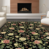 Ultra Soft Area Rug, Non Slip, Stain Resistant, Washable Area Rugs for Living Room, Bedroom, Contemporary Lush Floral Ensemble(Black)