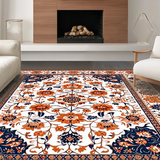 Ultra Soft Area Rug, Non Slip, Stain Resistant, Washable Area Rugs for Living Room, Bedroom, Stylish Modern Floral Arrangement(White)