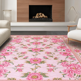 Ultra Soft Area Rug, Non Slip, Stain Resistant, Washable Area Rugs for Living Room, Bedroom, Bright Garden Floral Aesthetic(Pink)