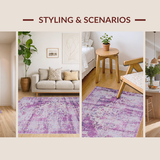 Ultra Soft Area Rug, Non Slip, Stain Resistant, Washable Area Rugs for Living Room, Bedroom, Elegant Lattice Design Flourish(Purple)