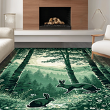 Ultra Soft Area Rug, Non Slip, Stain Resistant, Washable Area Rugs for Living Room, Bedroom, Distinctive Woodcut Animal Scene(Green)