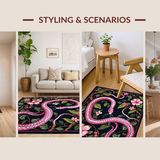 Ultra Soft Area Rug, Non Slip, Stain Resistant, Washable Area Rugs for Living Room, Bedroom, Chic Floral Medley Design(Black)