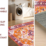 Ultra Soft Area Rug, Non Slip, Stain Resistant, Washable Area Rugs for Living Room, Bedroom, Elegant Soft Pastel Floral Design(Orange)