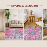 Ultra Soft Area Rug, Non Slip, Stain Resistant, Washable Area Rugs for Living Room, Bedroom, Charming Earthy Patterned Textiles(Pink)